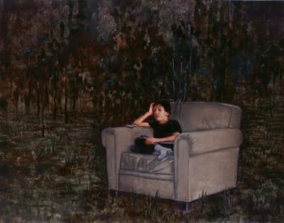 Leo is sitting in an armchair o,c. 190x240cm, 2011